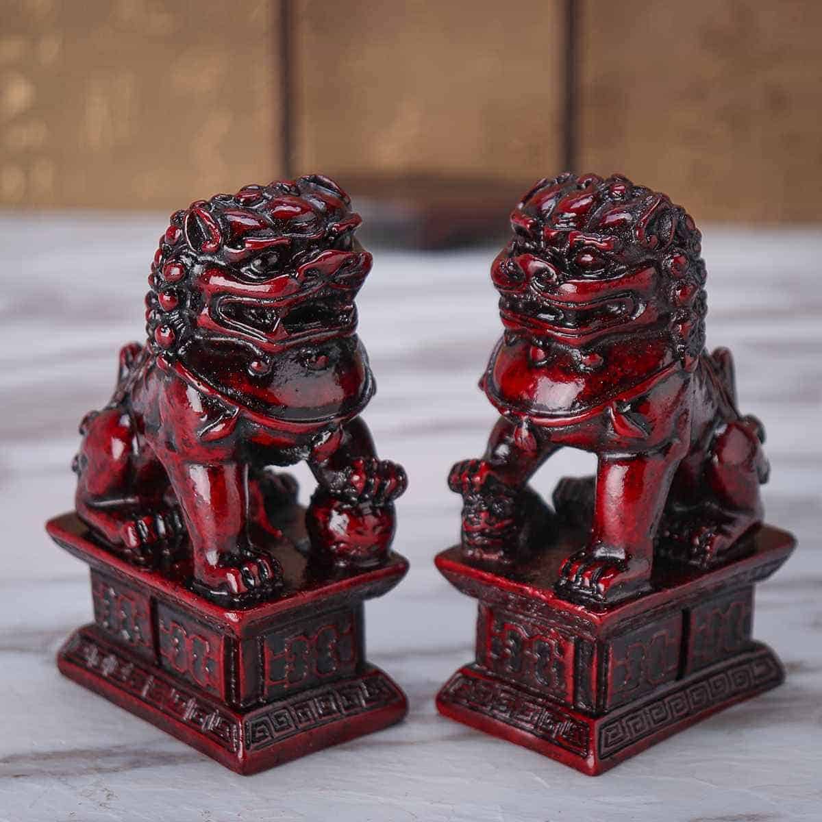 Details about   A Pair China Boxwood Carving Fengshui Foo Fu Dog Guardion Door Evil Lion Statue 